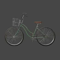 Game Movie Character's Vintage Green Bicycle With Brown Seat Metal Basket And Large Wheels