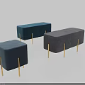 Velvet Upholstered Ottoman Stools in Blue Dark Blue Grey with Modern Golden Legs Design
