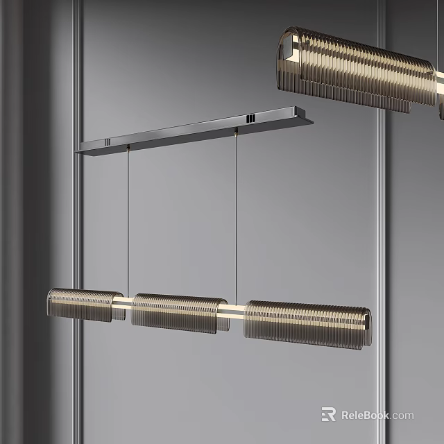 Modern Linear Chandelier Design For Open Kitchen With Hanging Metal Structure 3d model