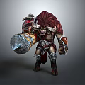Horned Minotaur Warrior Character With Red Mane Spiked Armor And Giant Hammer Weapon