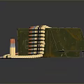 Military Weapon Ammunition Green Boxes With Scattered Belts And Bullets 3d model