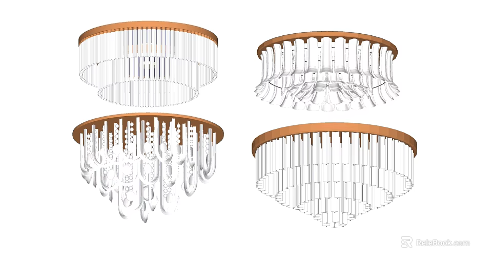 Modern Round Ceiling Lights With Transparent Pendants And Metal Frame Design 3d model 