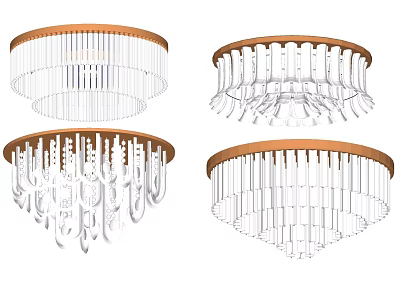 Modern Round Ceiling Lights With Transparent Pendants And Metal Frame Design 3d model