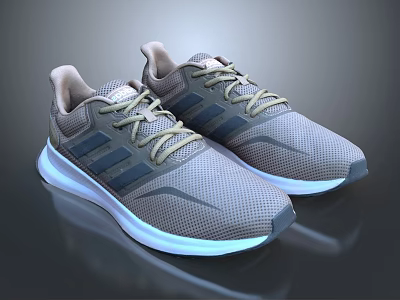 Gray Running Sneakers With Blue Stripes Mesh Upper And Reflective White Sole 3d model