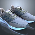 Gray Running Sneakers With Blue Stripes Mesh Upper And Reflective White Sole