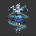 Enchanting Game Movie Character With Blue White Hair Blue Dress And Magical Floating Ribbons