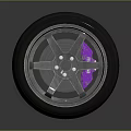 Car Tire With Silver Wheel Rim And Purple Brake Caliper Design