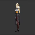 Game Movie Character With Blonde Hair White Top Yellow Corset Dark Skirt And Star Decorations