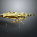 Golden Insect Model With Long Slender Legs And Striped Body Patterns 3d model