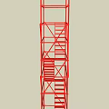 Red Industrial Stairs With Metal Scaffolding Frame And Support Structure 3d model