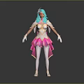 Fantasy Game Movie Character With Teal Hair Pink White Outfit And Headpiece