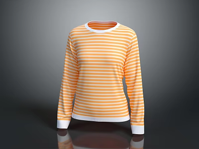 Orange And White Striped Long Sleeve Top With Casual White Trim At Neck And Cuffs 3d model