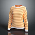 Orange And White Striped Long Sleeve Top With Casual White Trim At Neck And Cuffs