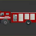 Red COMBOMAX Fire Truck With Ladder And Side Compartments On Reflective Surface