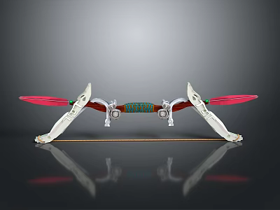 White Decorative Bow Featuring Red Fletching Green Accents And Silver Parts With Reflection 3d model