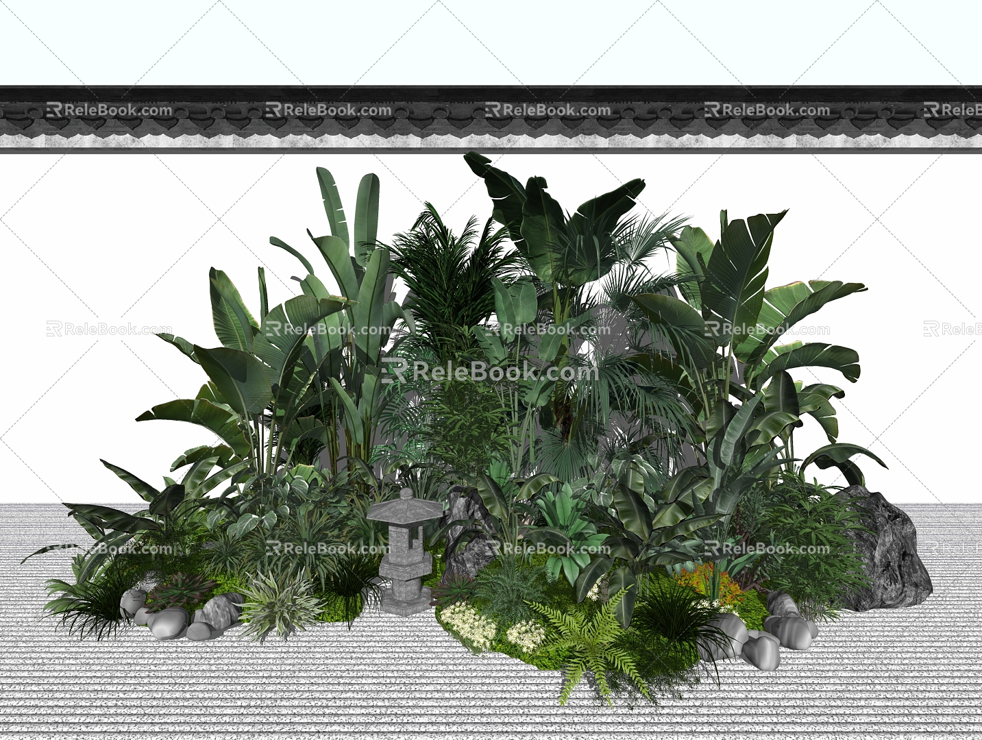 New Chinese style landscape sketch plant shrub landscape sketch courtyard landscape model