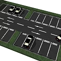 Parking Lot Layout With Multiple Spaces Parked Cars Direction Arrows And Grass 3d model