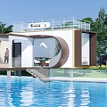 Modern Detached Villa Built Over Water Pool With Glass Elements And Terrace Surrounded By Trees