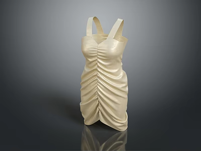 Elegant Cream Colored Sleeveless Dress with Ruched Design and Spaghetti Straps 3d model