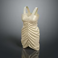 Elegant Cream Colored Sleeveless Dress with Ruched Design and Spaghetti Straps