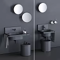 Modern Minimalist Wall Mounted Washbasin With Round Mirror Toiletries Towel And Storage Bin