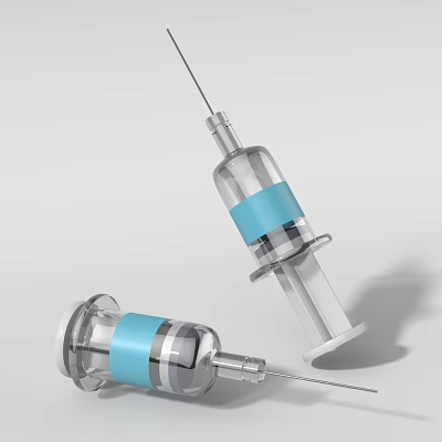 Medical Syringe Transparent Body With Blue Label For Medical Use 3d model