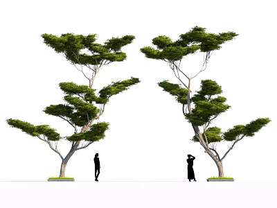 Lush Green Arbor Tree With Spreading Branches And People Figures Standing Near 3d model