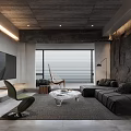 Modern Living Room With Gray Sofa Glass Coffee Table Green Chair And Stone Feature Wall