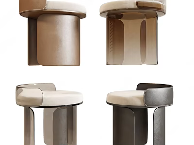 Modern Stylish Stools With Velvet Upholstery And Metal Wooden Bases For Home Interior 3d model