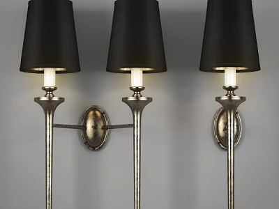 Three Elegant Wall Lamps With Black Lampshades And Metal Brackets Mounted On Wall 3d model