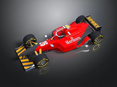 Red Racing Car With Marlboro Logo STP Branding Streamlined Body And Wheels 3d model