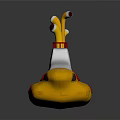 Yellow Submarine Watercraft With White Top Red Details And Round Windows