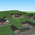 Traditional Village Architectural Design With Stone Houses Greenery And People Walking