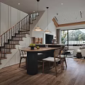 Modern Living Dining Room With Arched Bookshelves White Sofa Round Coffee Table Skylight And Wooden Flooring