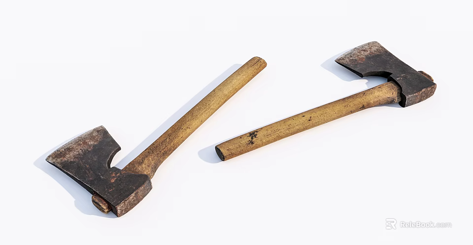 Vintage Axes as Weapons with Rusted Metal Heads and Worn Wooden Handles 3d model 