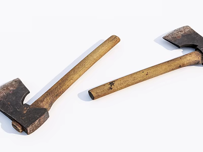 Vintage Axes as Weapons with Rusted Metal Heads and Worn Wooden Handles 3d model