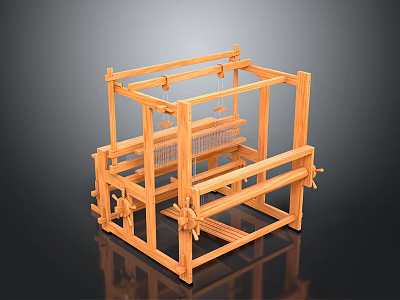 Traditional Handcrafted Wooden Loom with Frame Structure for Weaving Textile Crafts 3d model