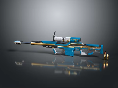 Blue And Gold Tactical Sniper Rifle With Scope And Detailed Modern Design Features Bullets 3d model