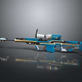 Blue And Gold Tactical Sniper Rifle With Scope And Detailed Modern Design Features Bullets