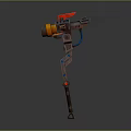 Futuristic Mechanical Hammer Weapon With Orange Red Accents And Metal Structure
