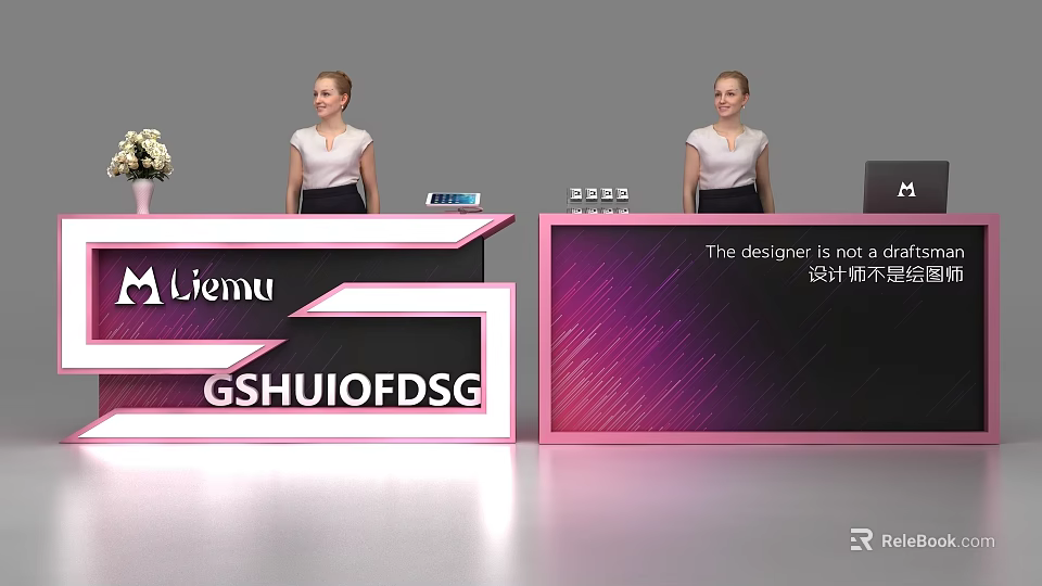 Modern Reception Desk Design With Brand Logos And Color Gradient Details 3d model 