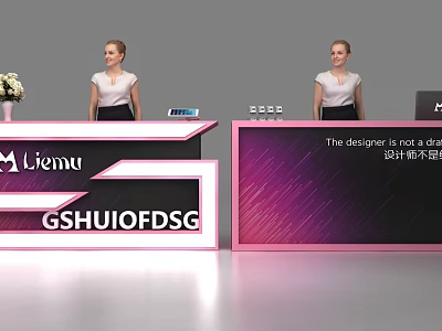 Modern Reception Desk Design With Brand Logos And Color Gradient Details 3d model