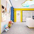 Colorful Kindergarten Interior With Cloud Star Ceiling Teddy Bear And Reception Area