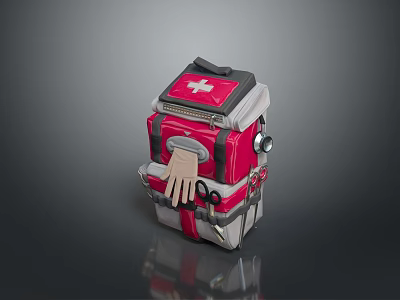 Red and White First Aid Kit with Cross Symbol as Essential Living Supplies 3d model