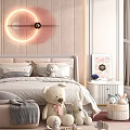 Kids Room Interior Design with Bed Stuffed Toys Chandelier Wall Decor Rug and Bookshelf