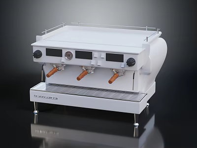 Professional Rancilio Classe 10 White Coffee Machine With Three Spouts And Brass Handles 3d model