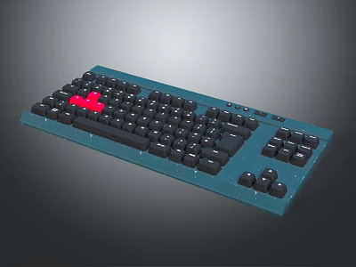 Ergonomic Mechanical Keyboard With Blue Base Black Keys And Red Accent Logo 3d model
