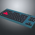 Ergonomic Mechanical Keyboard With Blue Base Black Keys And Red Accent Logo