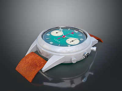 Stylish Chronograph Watch With Green Dial White Case And Orange Leather Strap 3d model