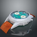 Stylish Chronograph Watch With Green Dial White Case And Orange Leather Strap